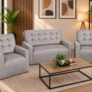 Juego de Living Federal Sillon 2 Cuerpos y 2 Sillones Individuales Gris