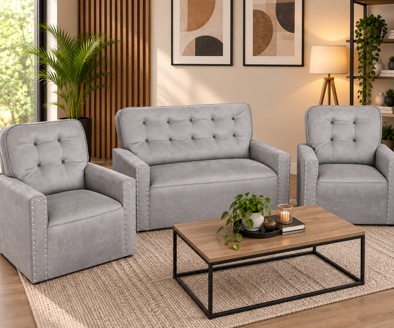 Juego de Living Federal Sillon 2 Cuerpos y 2 Sillones Individuales Gris