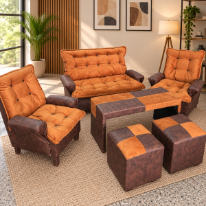 Juego de Living Quebracho 2 Cuerpos + 2 Sillones Individuales + Mesa + 2 Puff