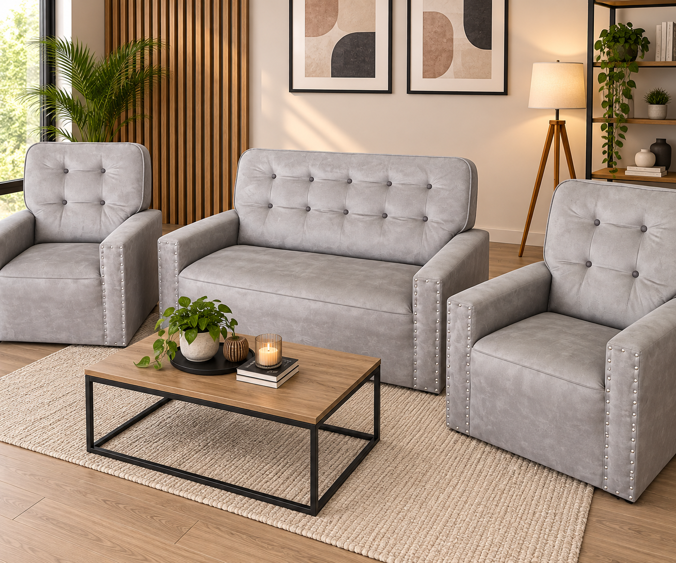 Juego de Living Federal Sillon 2 Cuerpos y 2 Sillones Individuales Gris - Imagen 2
