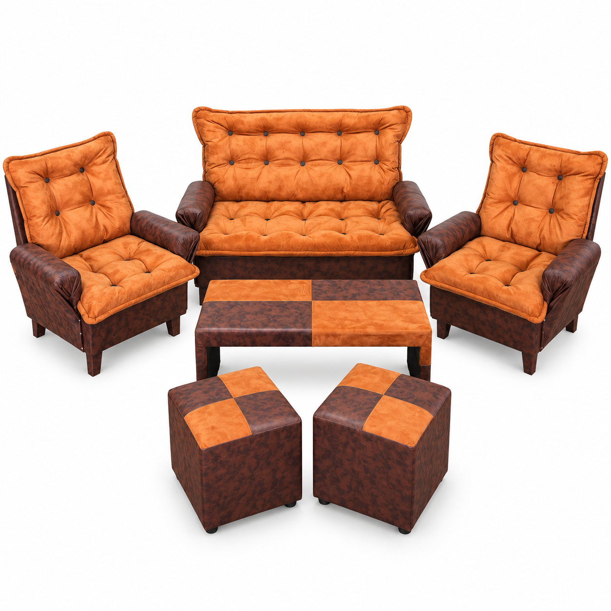 Juego de Living Quebracho 2 Cuerpos + 2 Sillones Individuales + Mesa + 2 Puff - Imagen 3