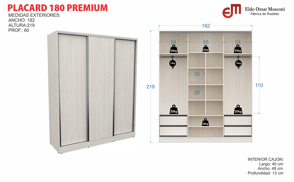 Placard SIGNATURE 3 Puertas Corredizas 4 Cajones 180 cm Nebraska gris - Imagen 5