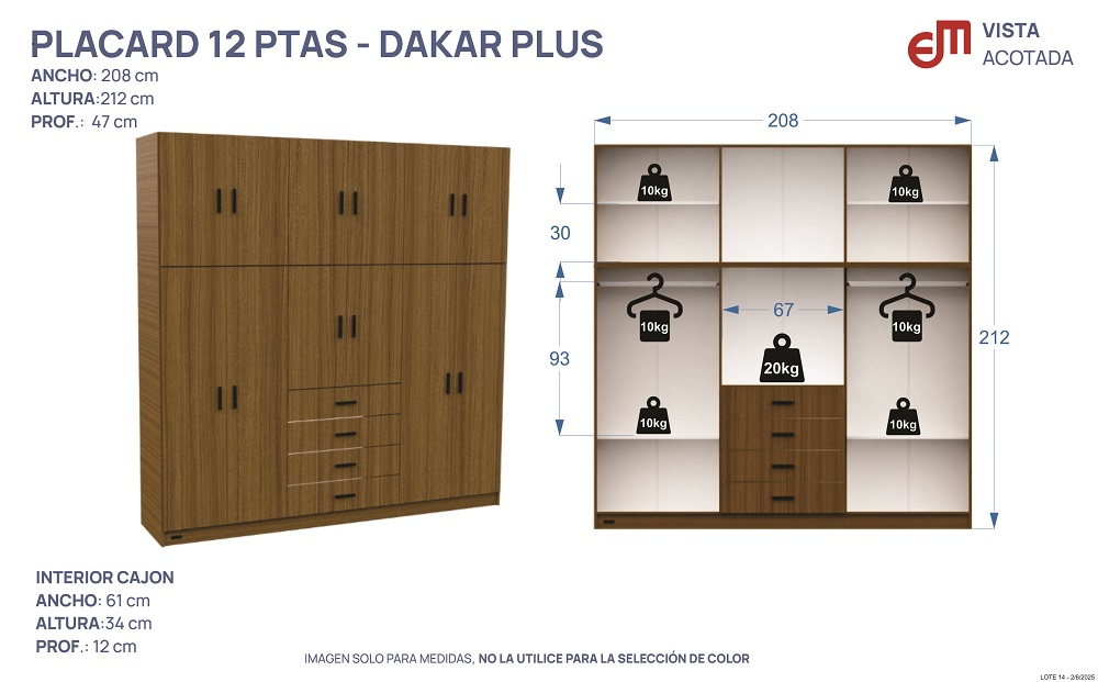 Placard Select 12 Puertas 4 Cajones Avellana - Imagen 4