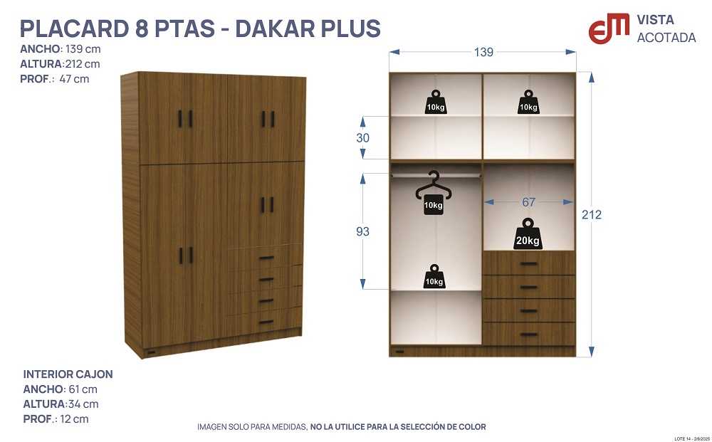 Placard SELECT 8 Puertas 4 Cajones Avellana - Imagen 4